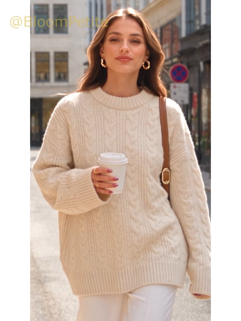 Oversized Cable Knit Crewneck Sweater Chunky Soft Pullover - Picture 6 of 6